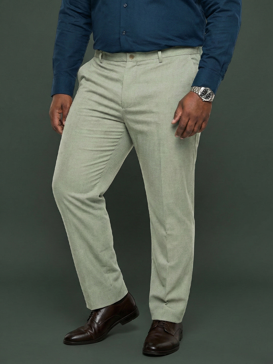 Men Plus Size Pristine-Sea Green Textured Formal Pants