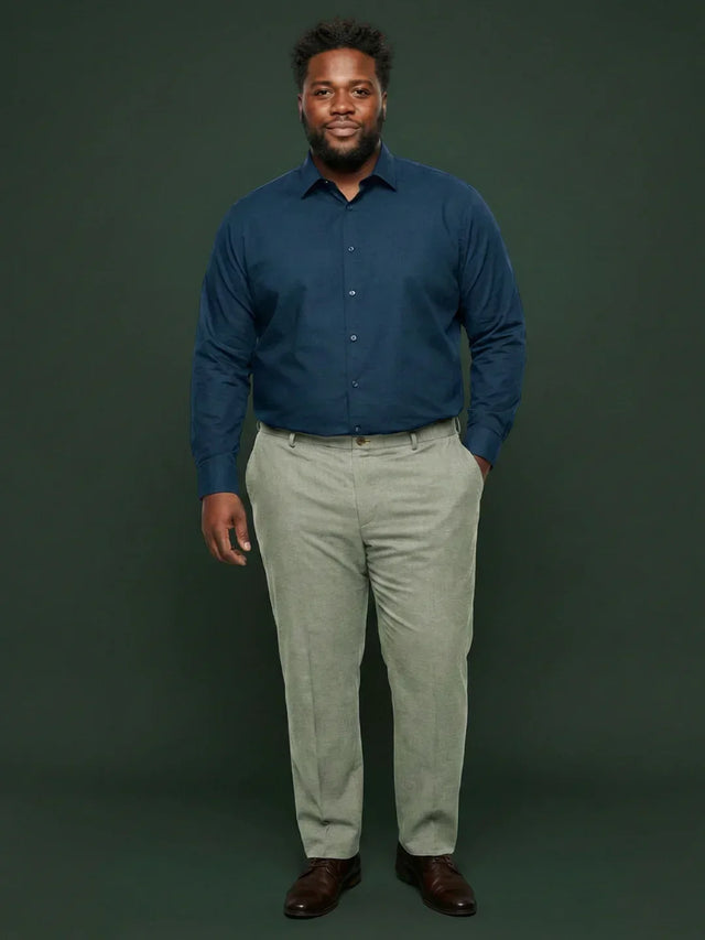 Men Plus Size Pristine-Sea Green Textured Formal Pants