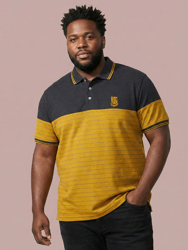 Men Plus Size Propulse-Yellow Colorblock Polo Tshirt