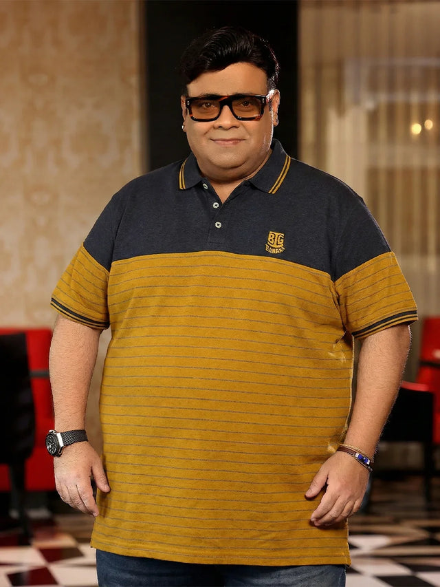 Men Plus Size Propulse-Yellow Colorblock Polo Tshirt