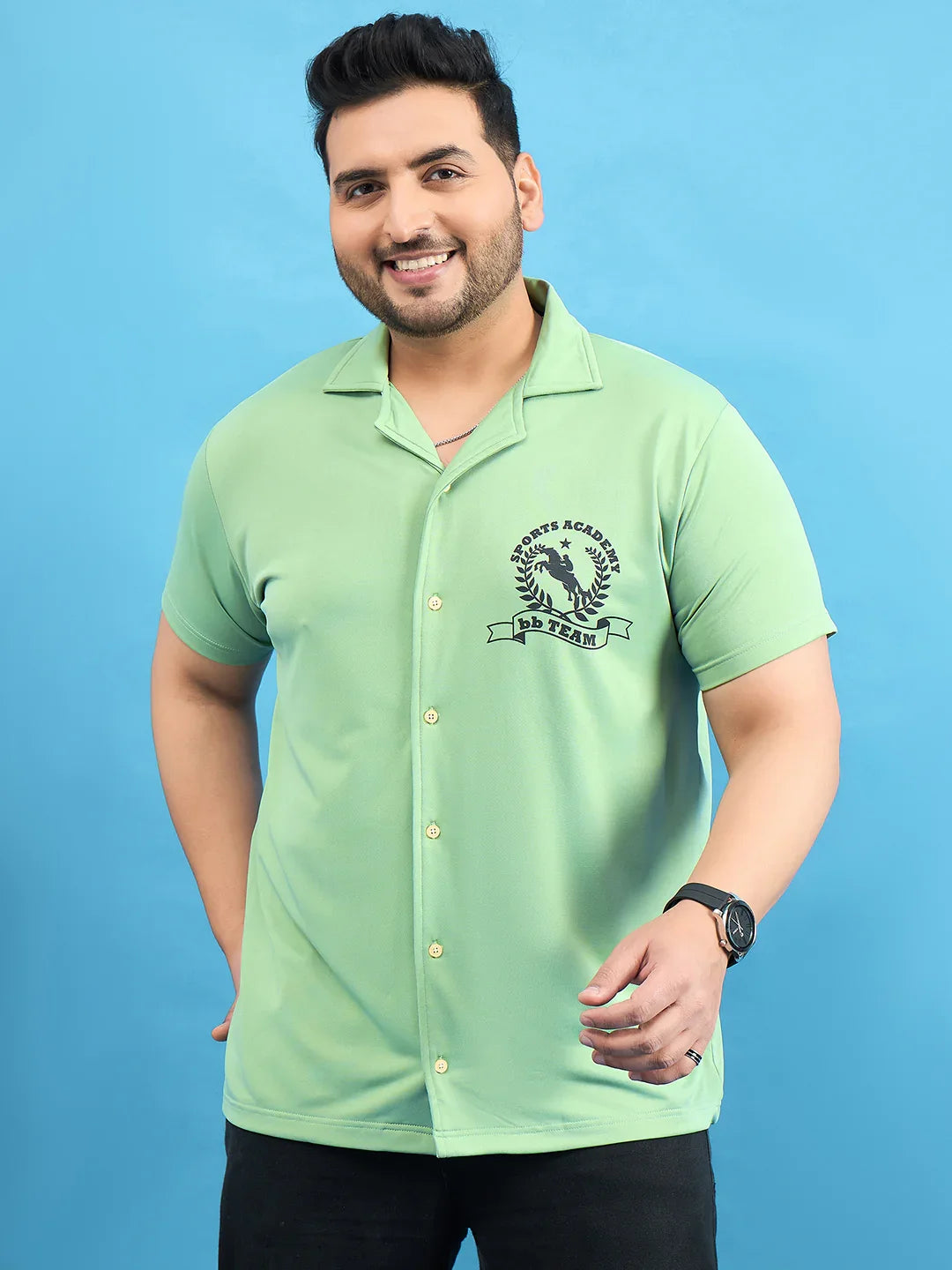 Men Plus Size Proximo Green Solid Shirt - bigbanana