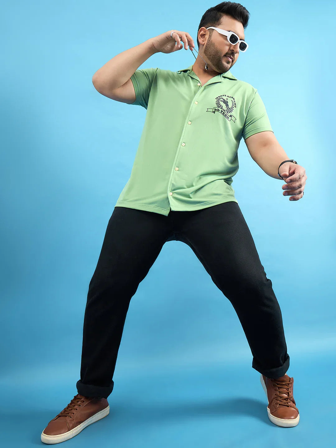 Men Plus Size Proximo Green Solid Shirt - bigbanana