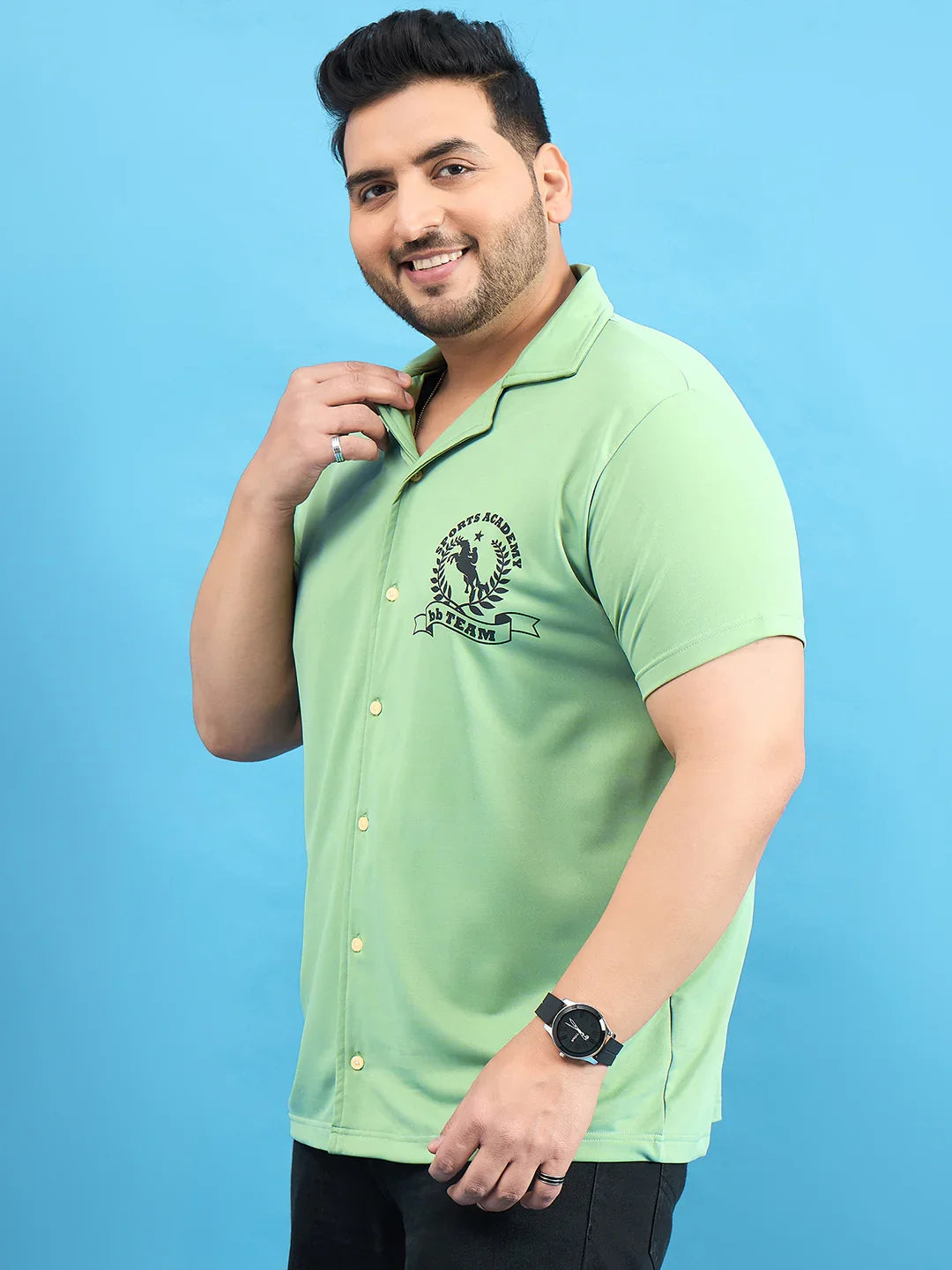 Men Plus Size Proximo Green Solid Shirt - bigbanana