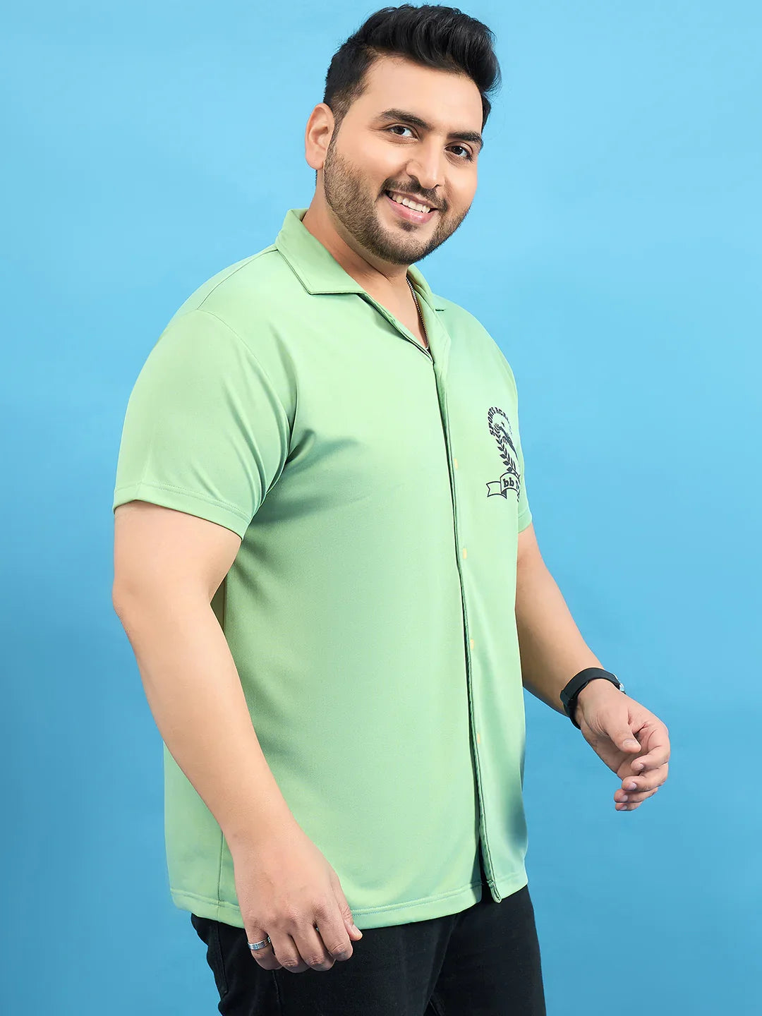 Men Plus Size Proximo Green Solid Shirt - bigbanana