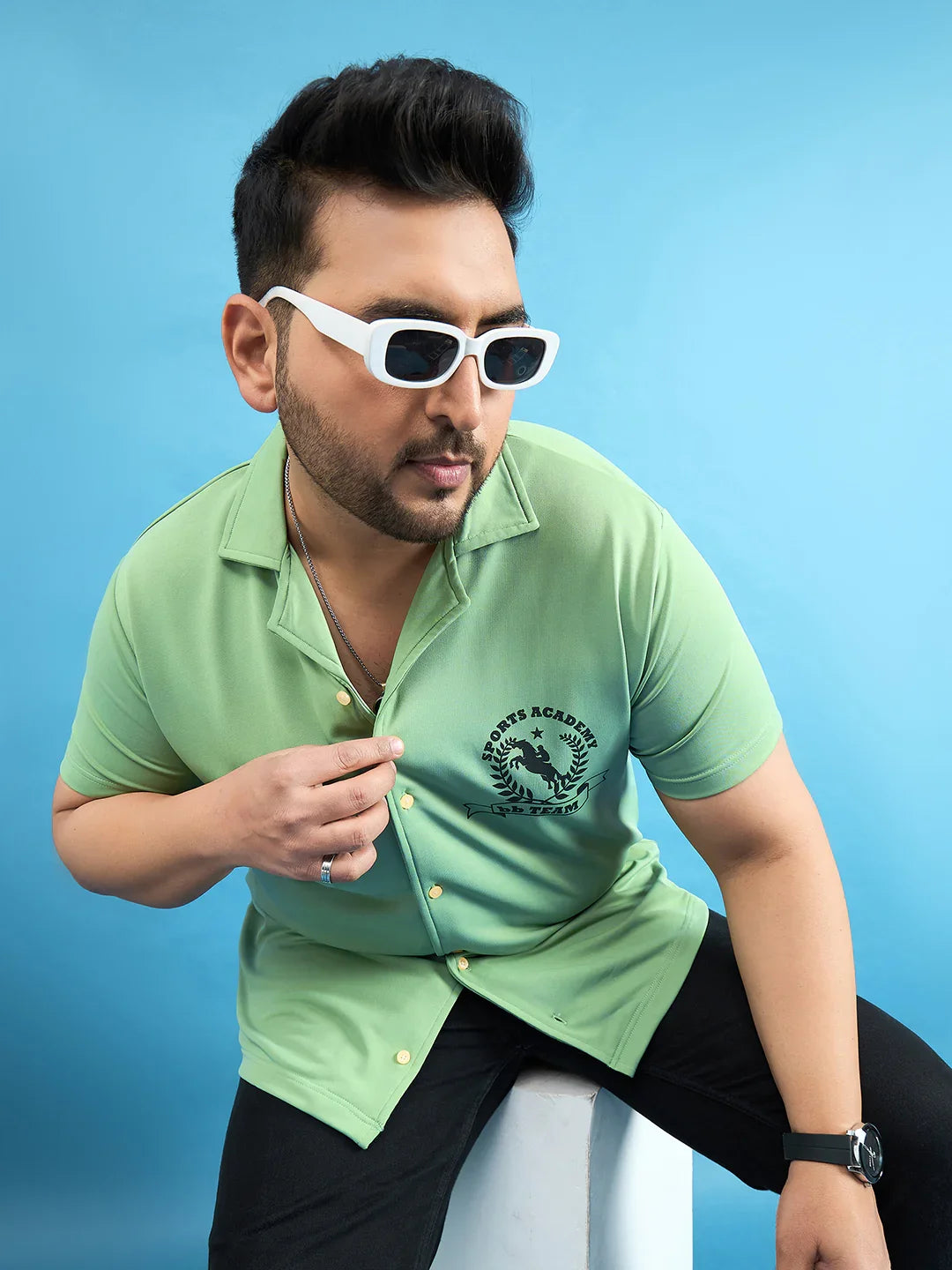 Men Plus Size Proximo Green Solid Shirt - bigbanana