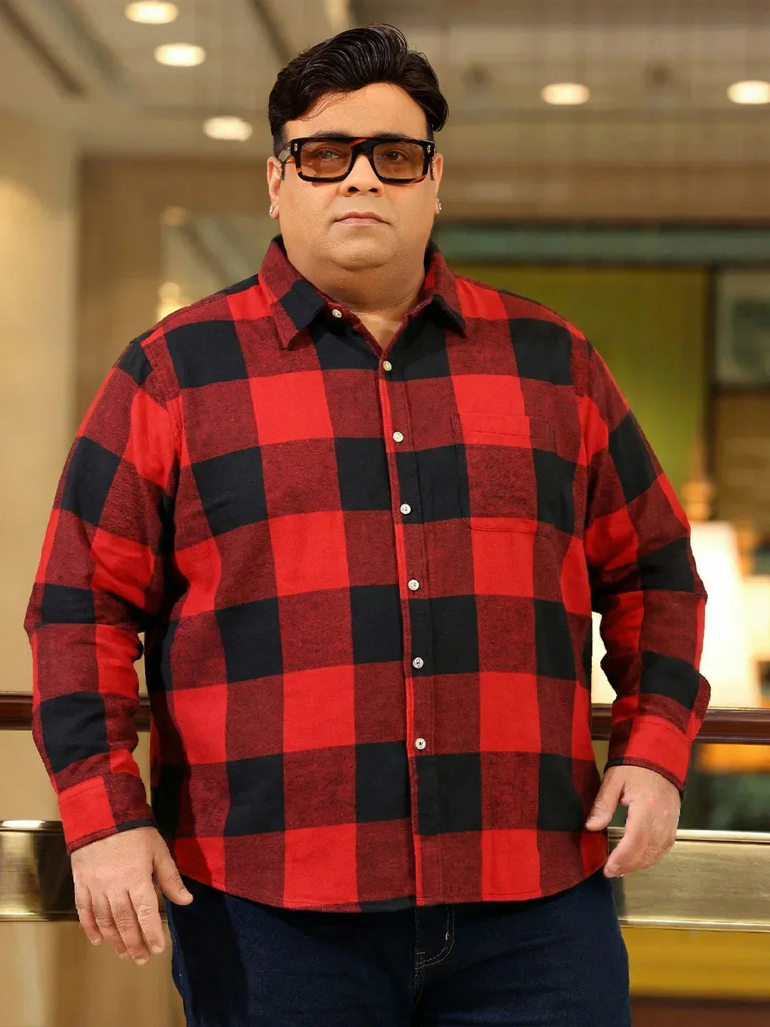 Men Plus Size Pulse Multicolor Checkered Casual Shirt