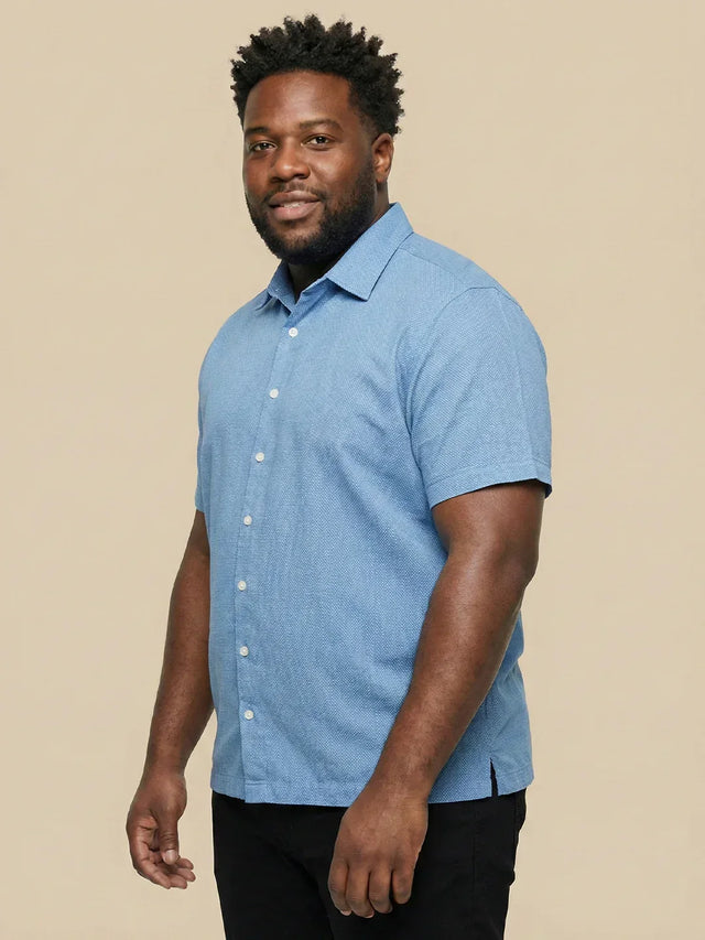 Men Plus Size Prussian Blue Self Design Casual Shirt