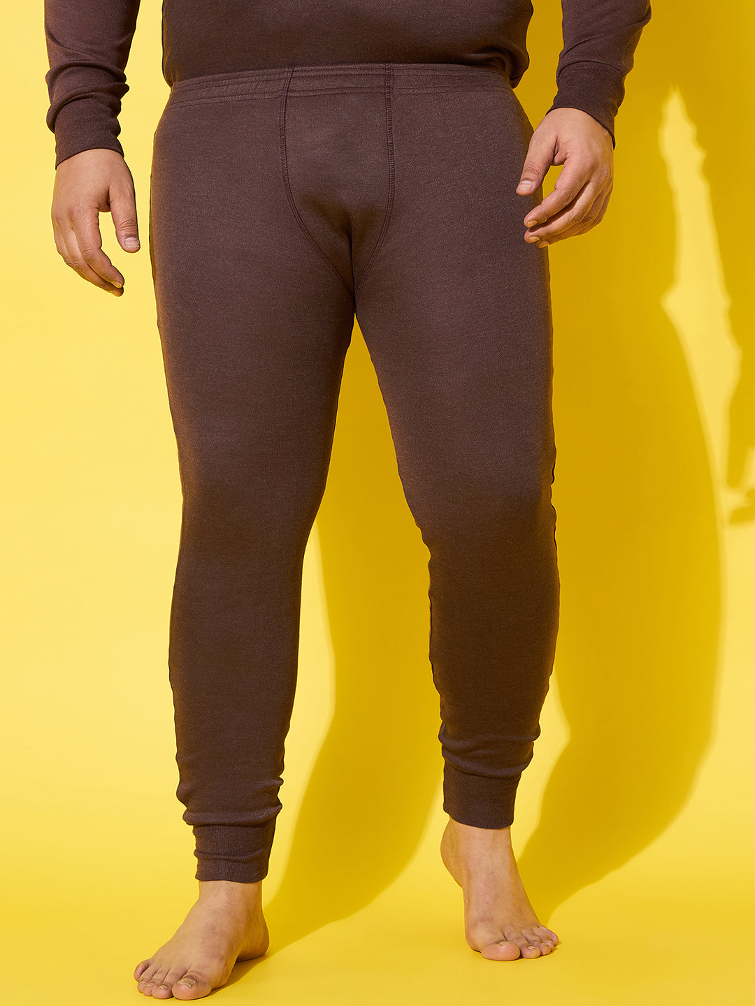 Men Plus Size Pyre-Brown Solid Thermal Bottom
