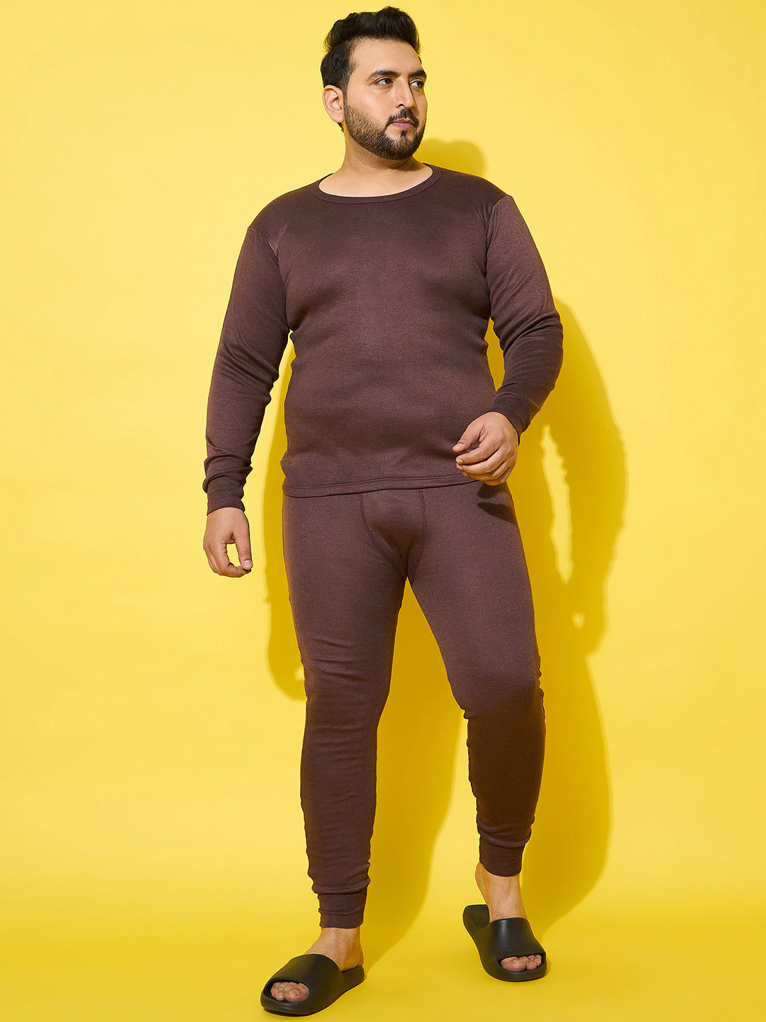 Men Plus Size Pyre-Brown Solid Thermal Bottom