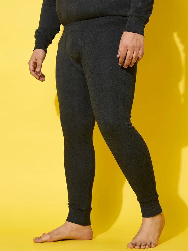 Men Plus Size Pyre-Dark Grey Solid Thermal Bottom