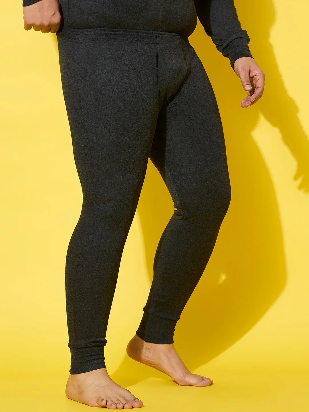 Men Plus Size Pyre-Dark Grey Solid Thermal Bottom
