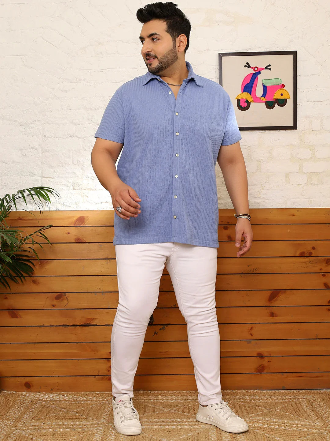 Men Plus Size Quolux Blue Solid Shirt - bigbanana