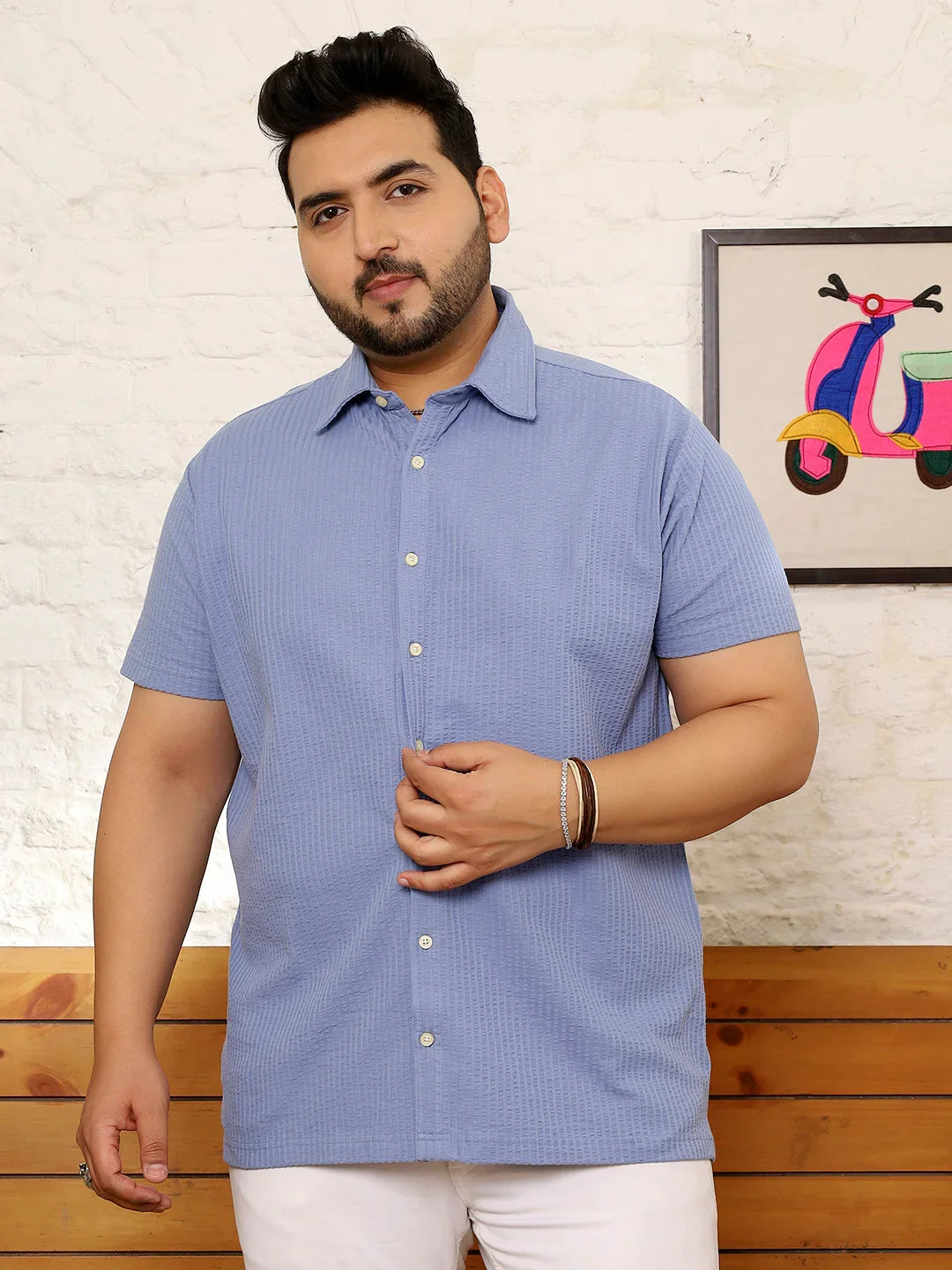 Men Plus Size Quolux Blue Solid Shirt - bigbanana