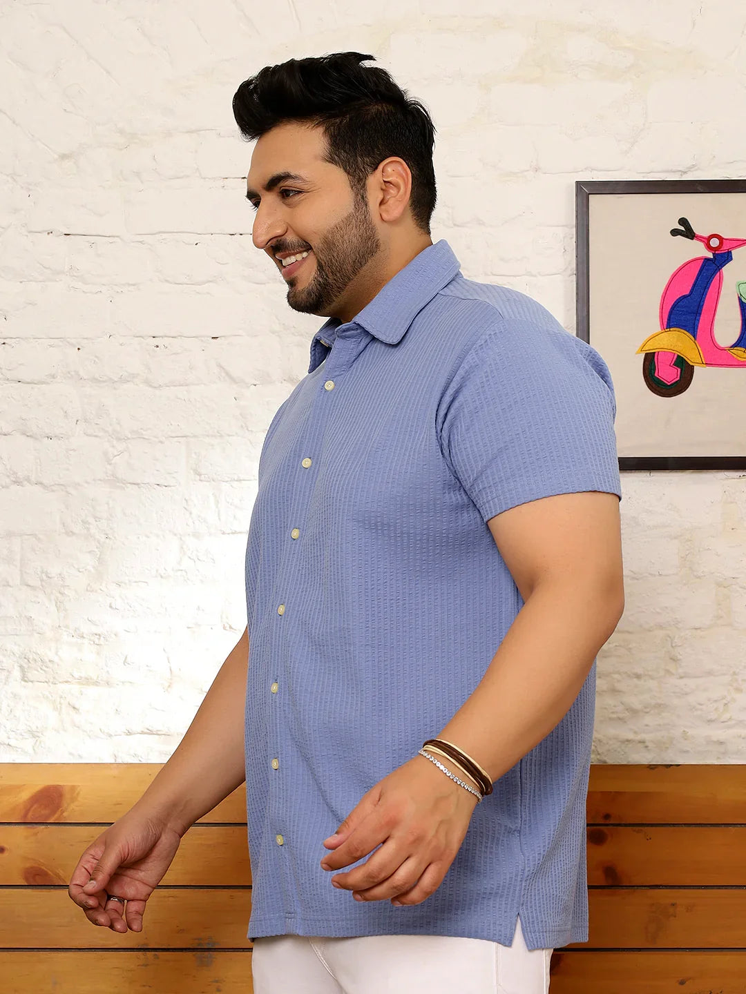 Men Plus Size Quolux Blue Solid Shirt - bigbanana
