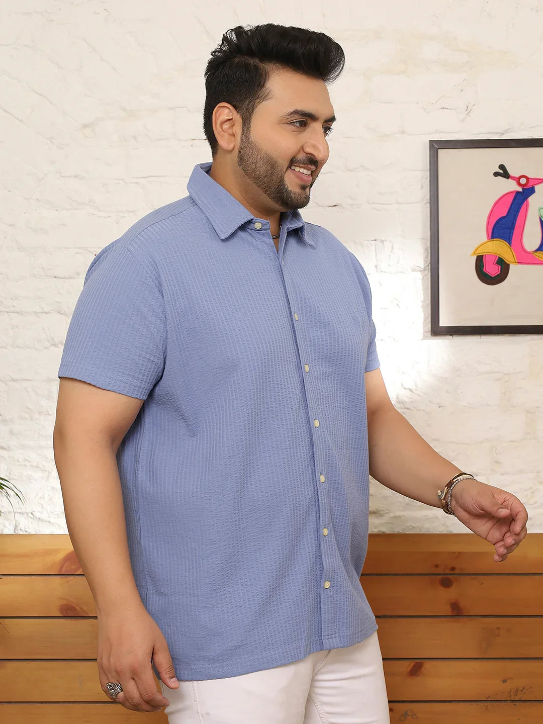 Men Plus Size Quolux Blue Solid Shirt - bigbanana