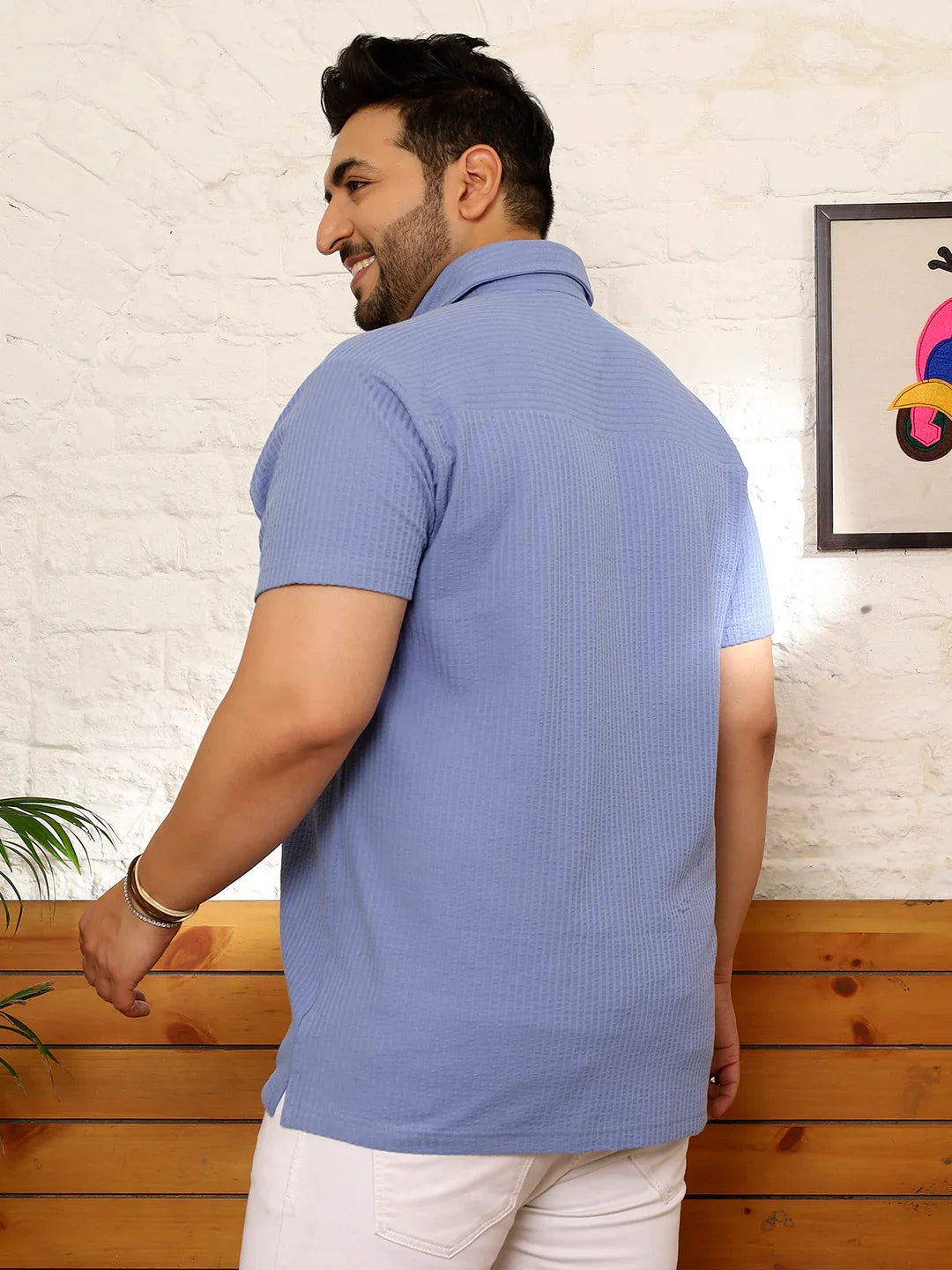 Men Plus Size Quolux Blue Solid Shirt - bigbanana