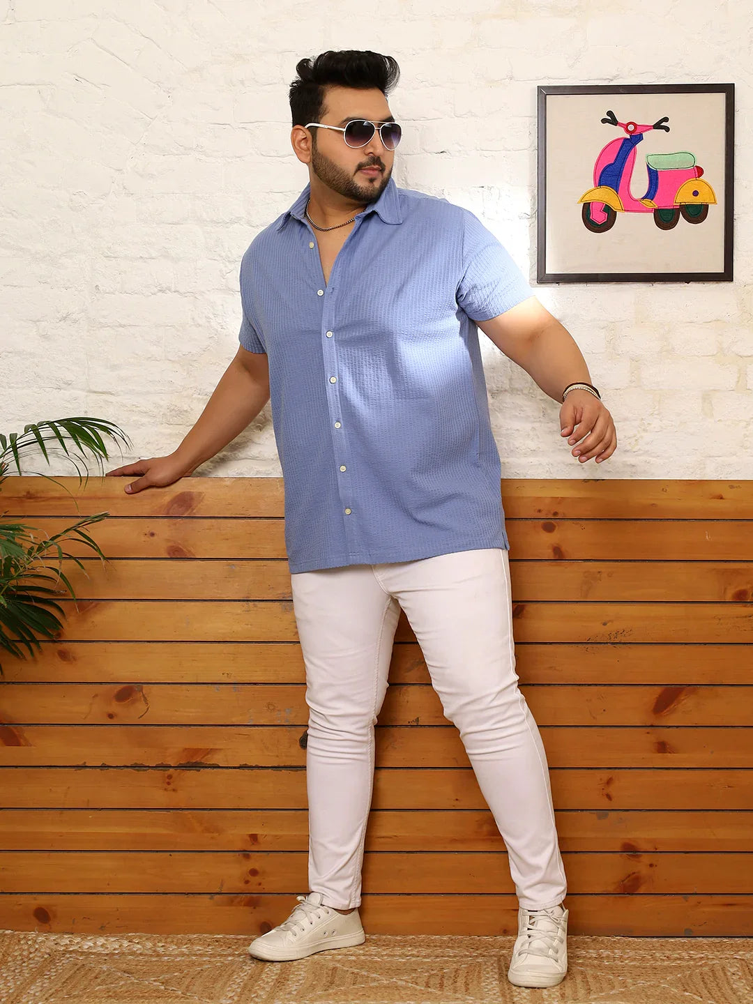 Men Plus Size Quolux Blue Solid Shirt - bigbanana