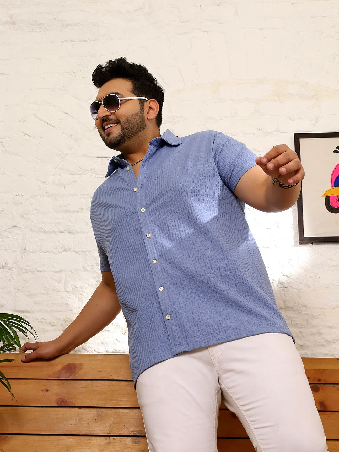 Men Plus Size Quolux Blue Solid Shirt - bigbanana