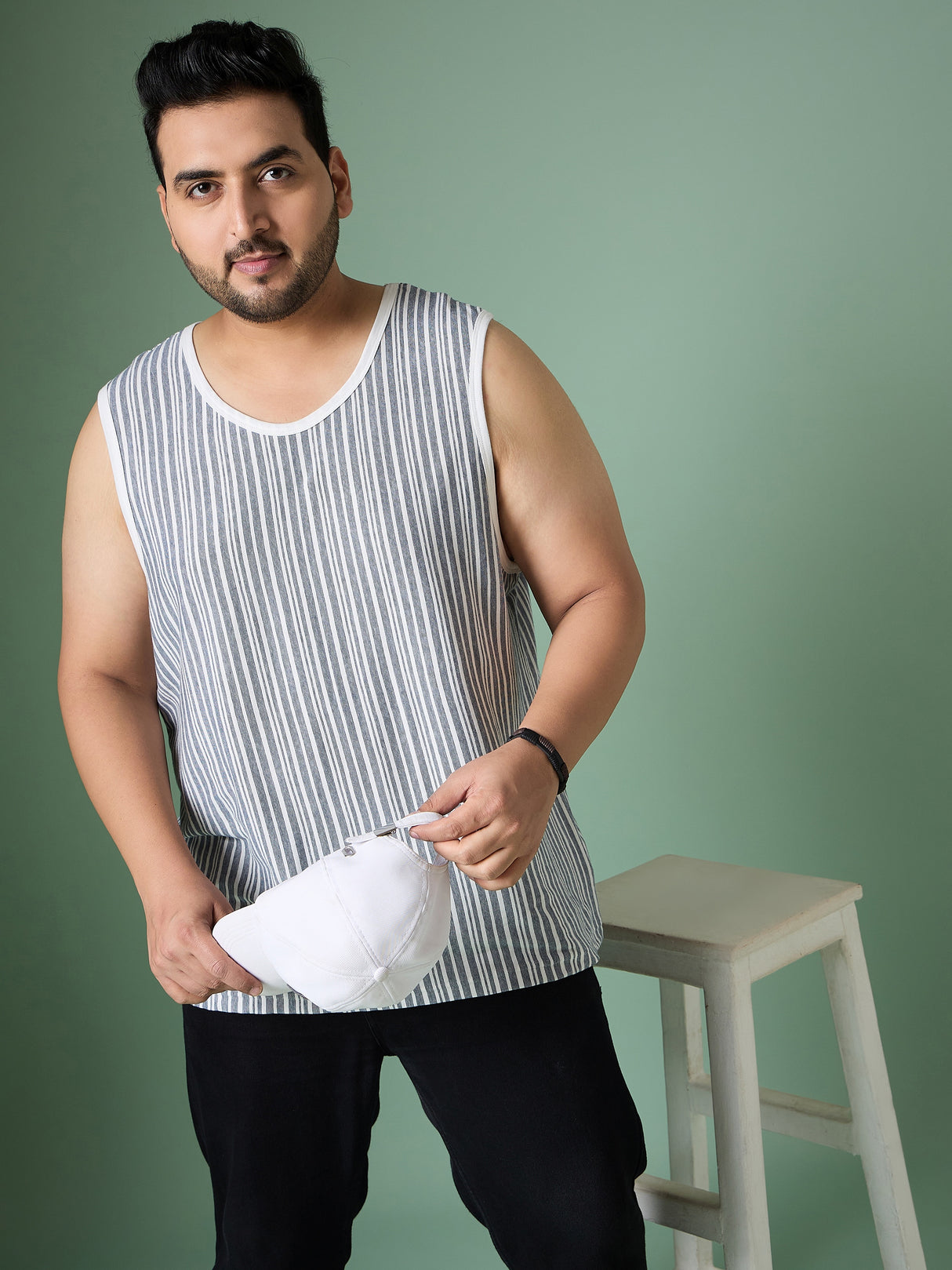Men Plus Size Rain White Solid Vest - bigbanana