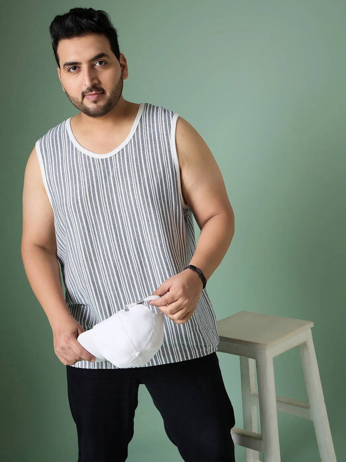 Men Plus Size Rain White Solid Vest - bigbanana