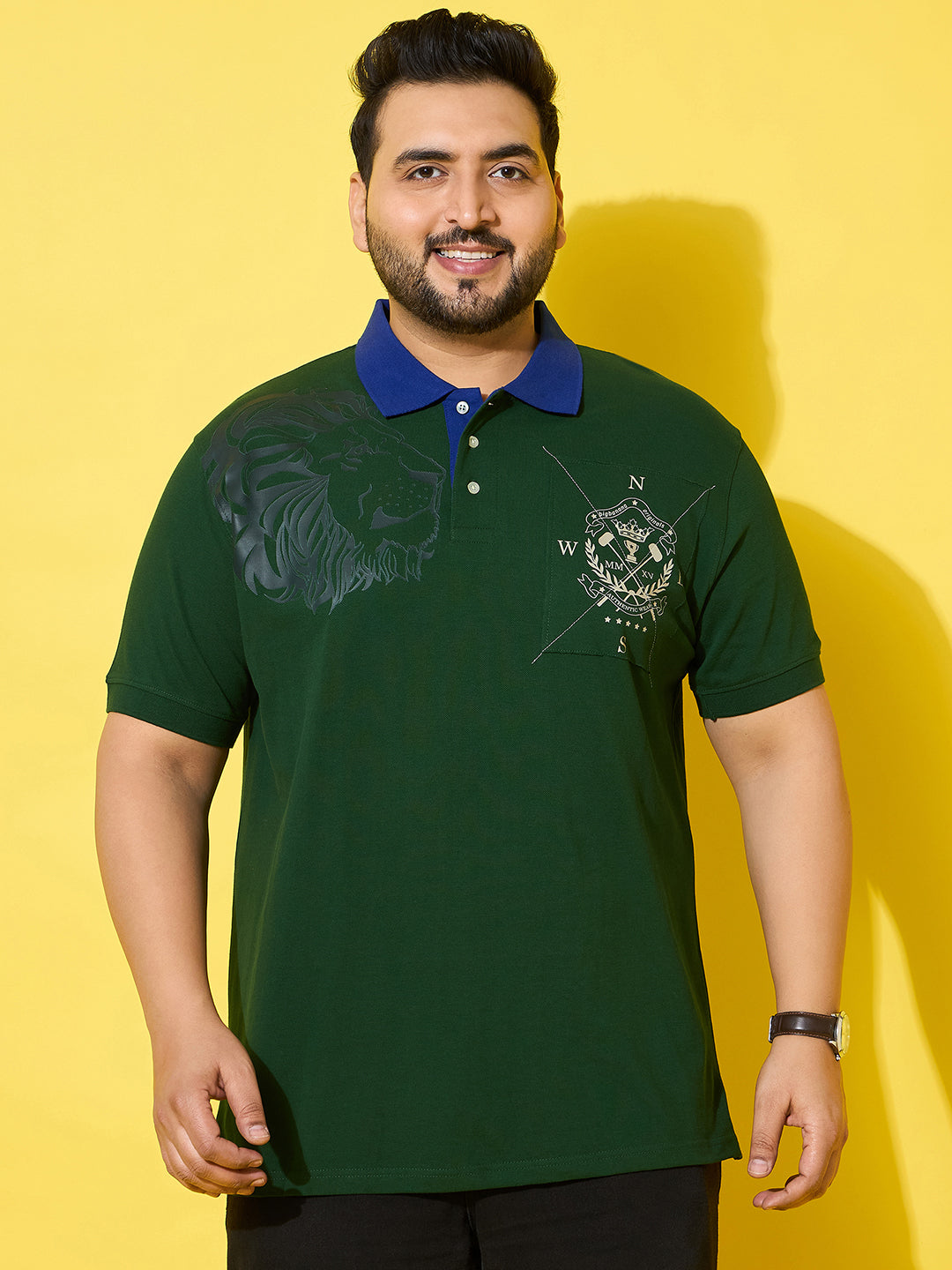 Men Plus Size Regal Green Printed Polo Tshirt