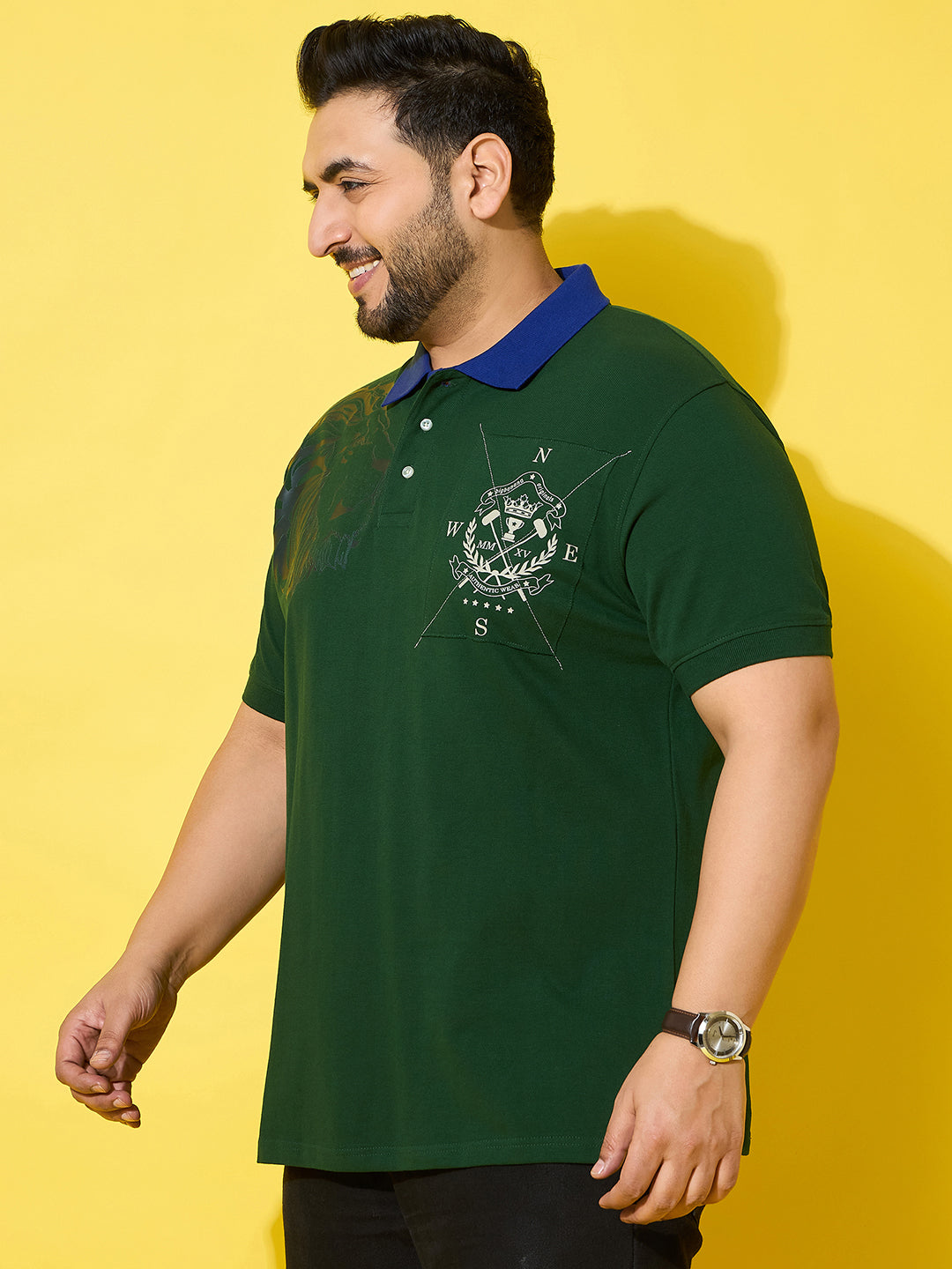 Men Plus Size Regal Green Printed Polo Tshirt