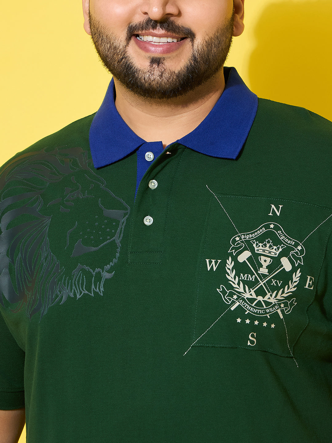 Men Plus Size Regal Green Printed Polo Tshirt