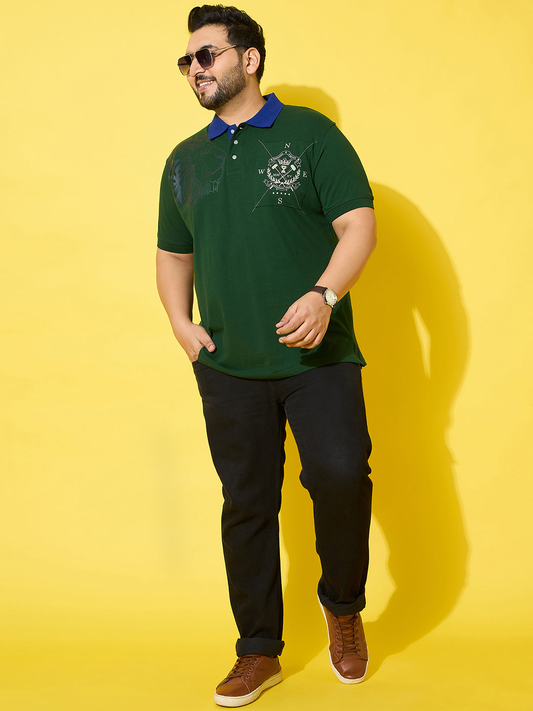 Men Plus Size Regal Green Printed Polo Tshirt