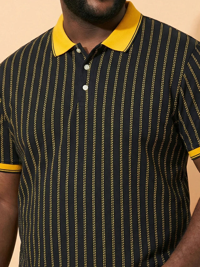 Men Plus Size Relic-Black Striped Polo Tshirt