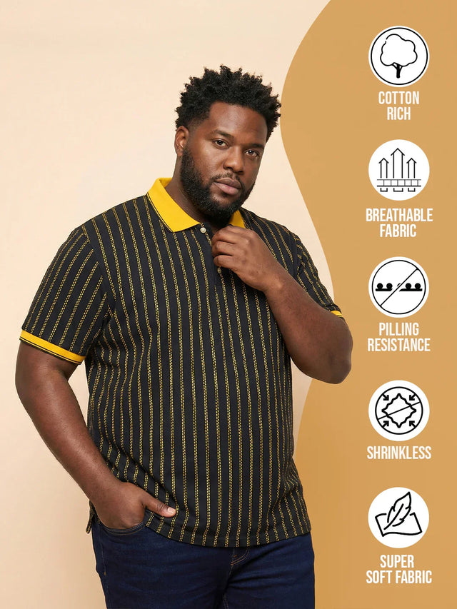 Men Plus Size Relic-Black Striped Polo Tshirt