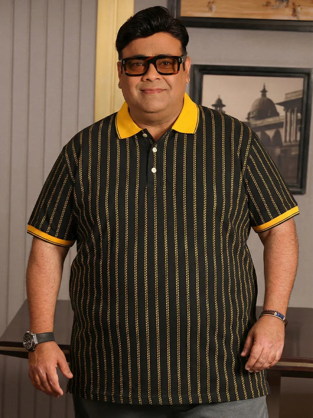 Men Plus Size Relic-Black Striped Polo Tshirt