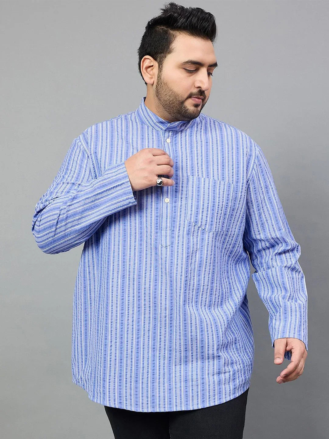 Men Plus Size Remy Striped Short Kurta - bigbanana