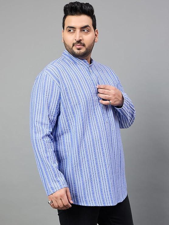 Men Plus Size Remy Striped Short Kurta - bigbanana