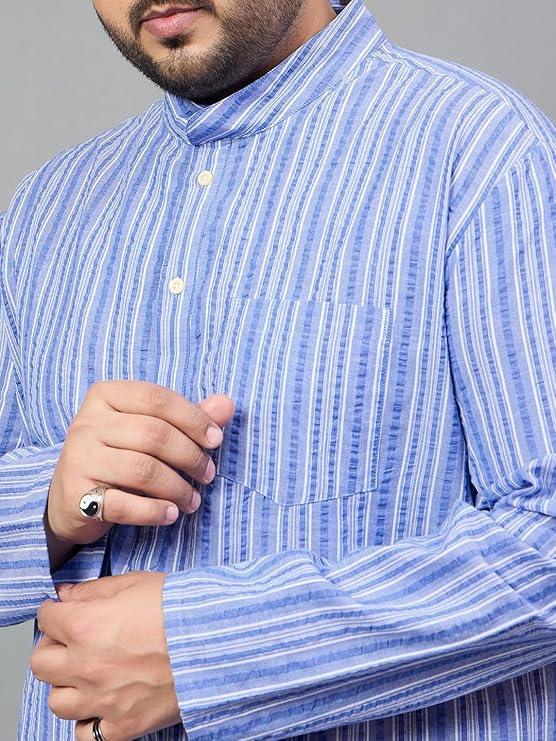 Men Plus Size Remy Striped Short Kurta - bigbanana