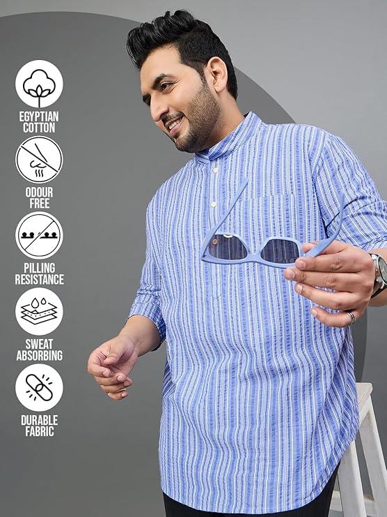 Men Plus Size Remy Striped Short Kurta - bigbanana