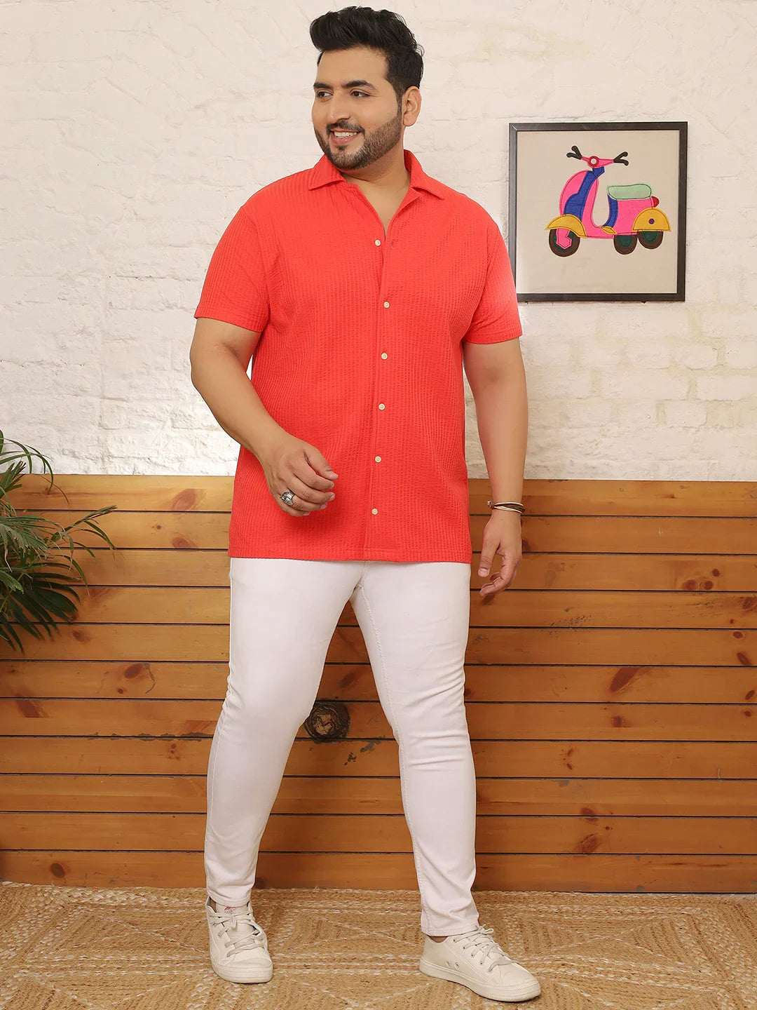 Men Plus Size Renvy Red Striped Shirt - bigbanana