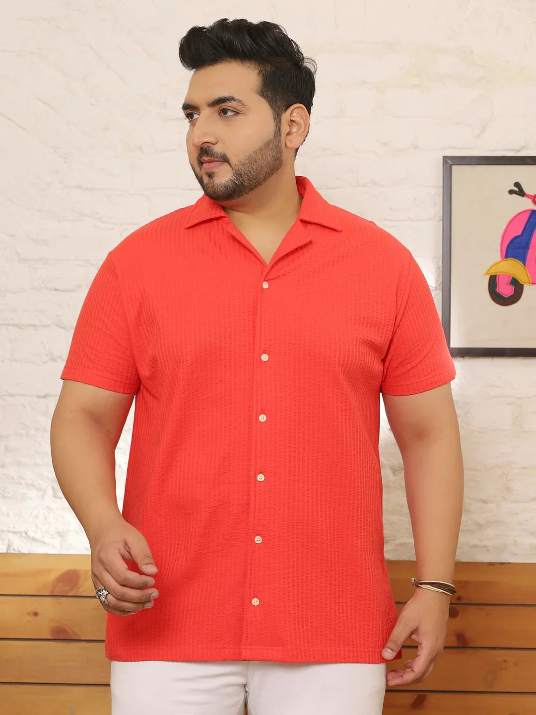 Men Plus Size Renvy Red Striped Shirt - bigbanana