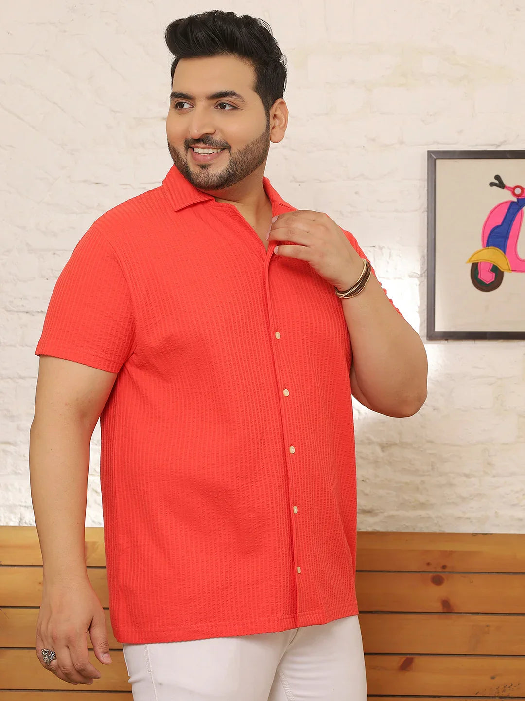 Men Plus Size Renvy Red Striped Shirt - bigbanana