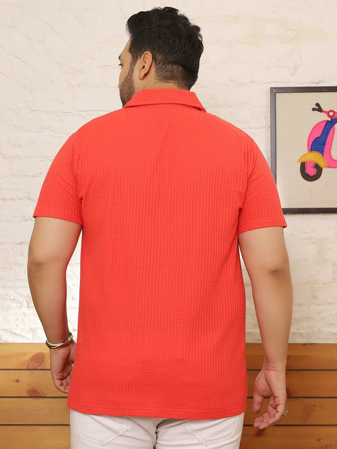 Men Plus Size Renvy Red Striped Shirt - bigbanana