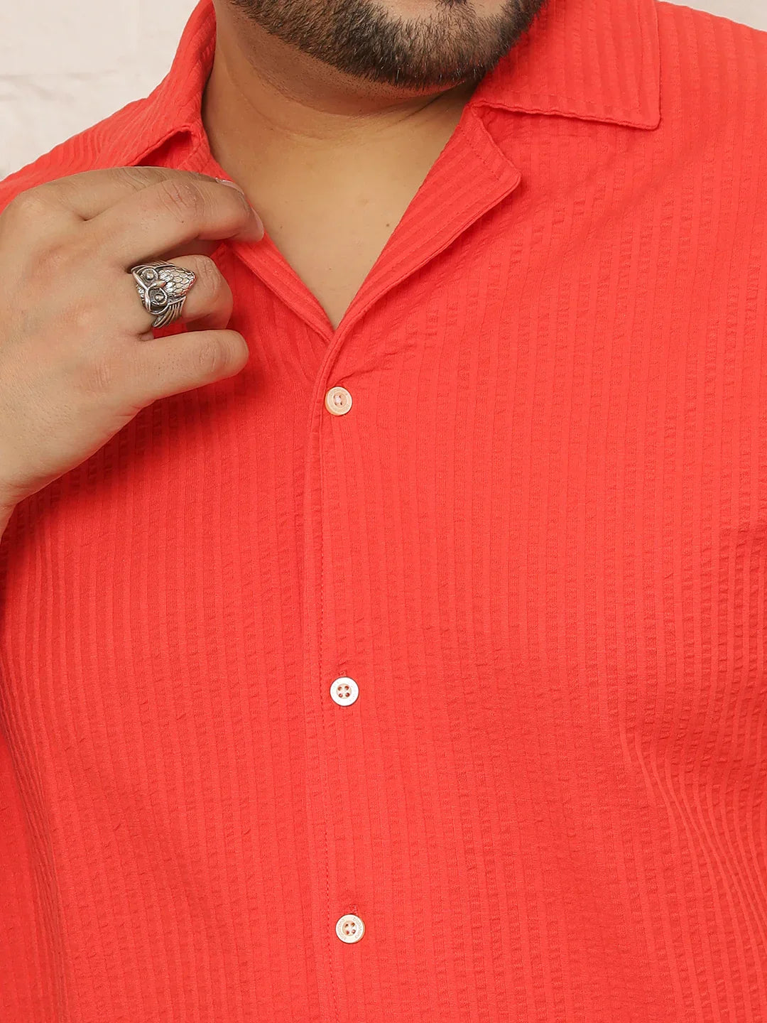 Men Plus Size Renvy Red Striped Shirt - bigbanana