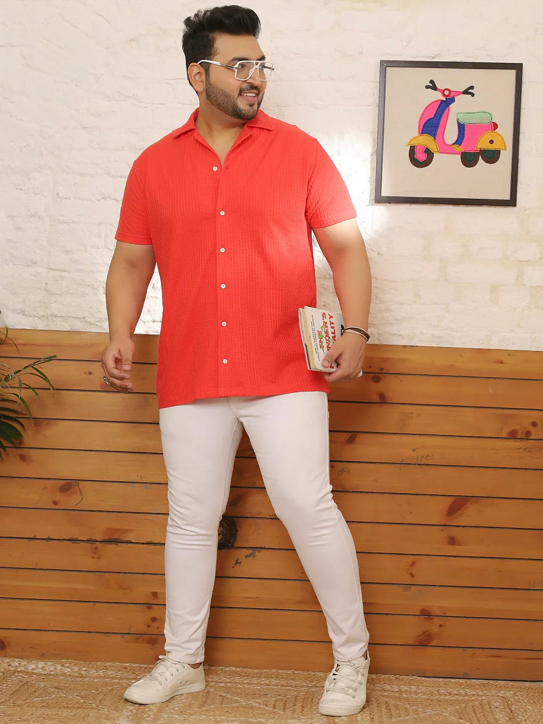 Men Plus Size Renvy Red Striped Shirt - bigbanana