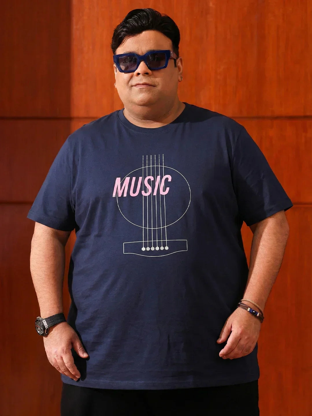 Men Plus Size Rhythm Navy Printed Round Neck Tshirt