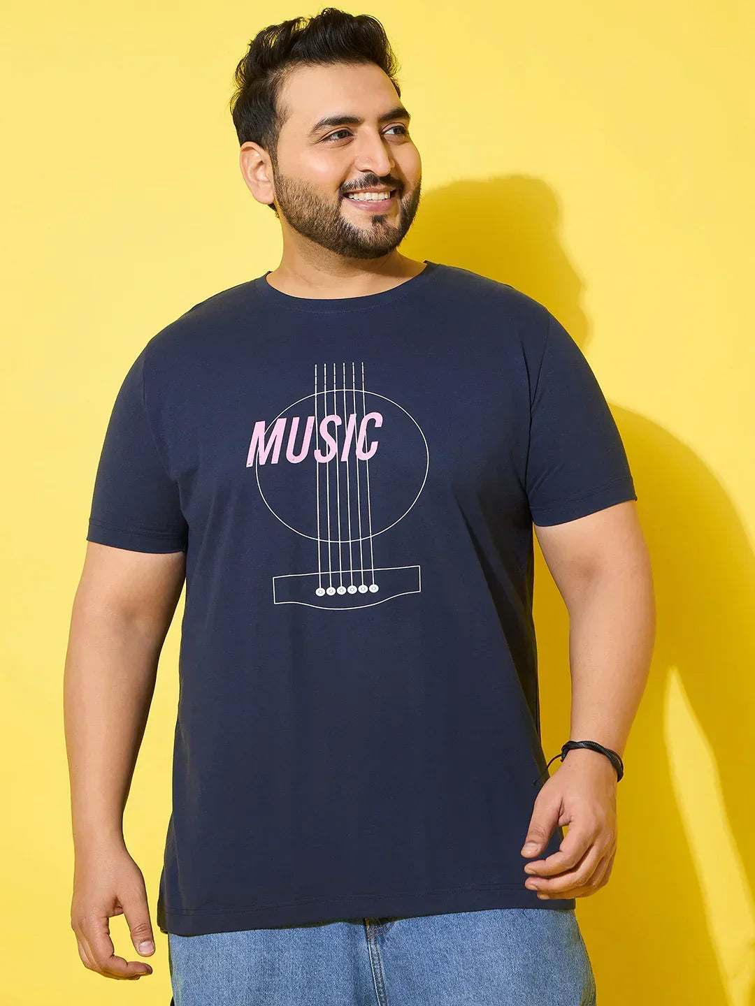 Men Plus Size Rhythm Navy Printed Round Neck Tshirt
