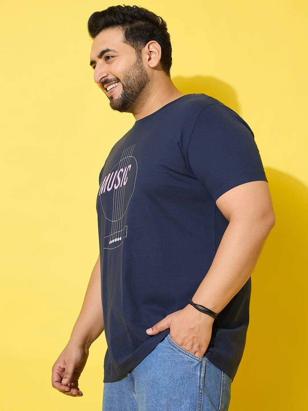 Men Plus Size Rhythm Navy Printed Round Neck Tshirt