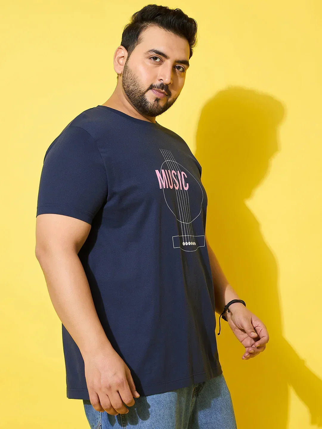 Men Plus Size Rhythm Navy Printed Round Neck Tshirt