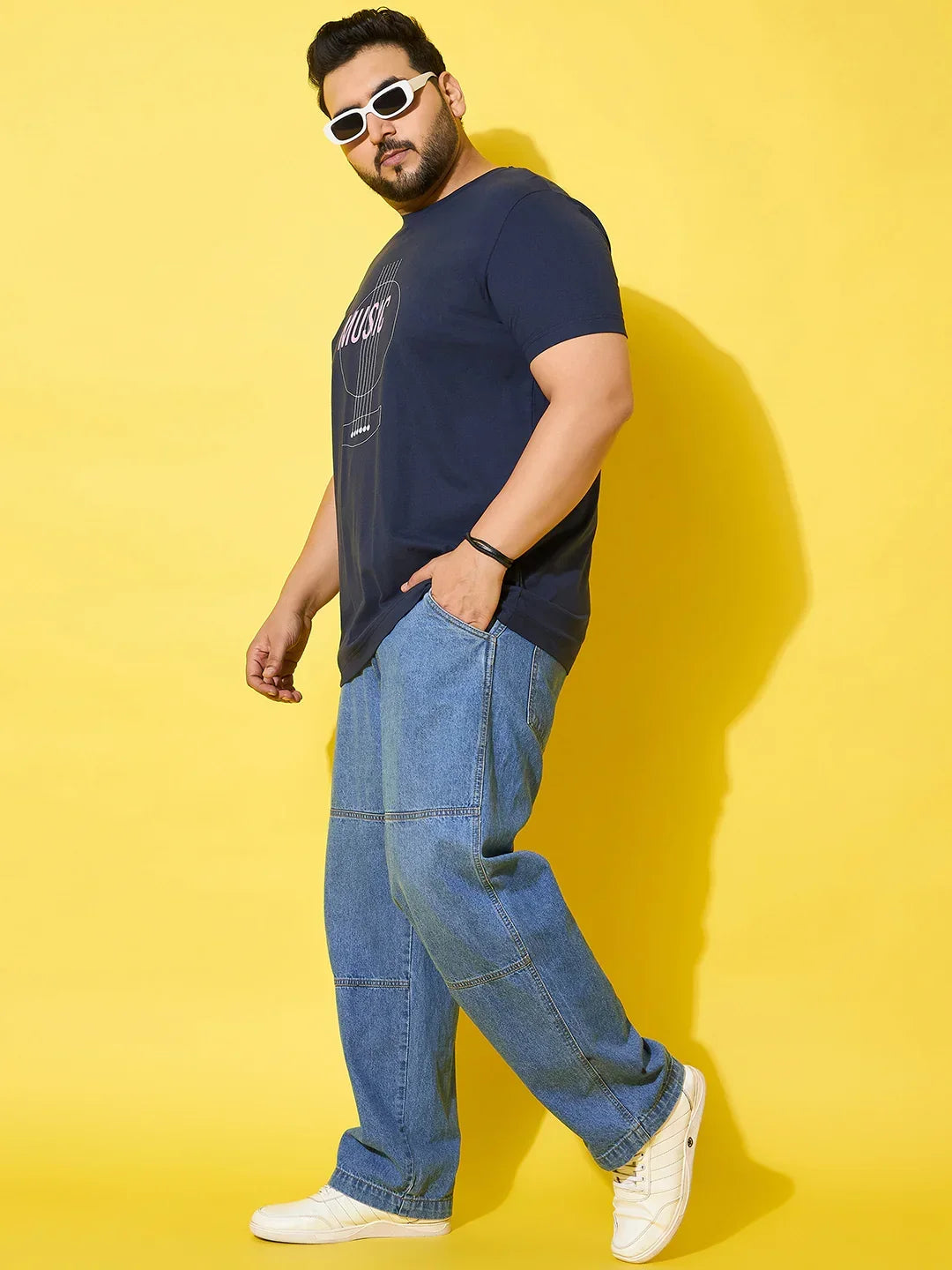 Men Plus Size Rhythm Navy Printed Round Neck Tshirt