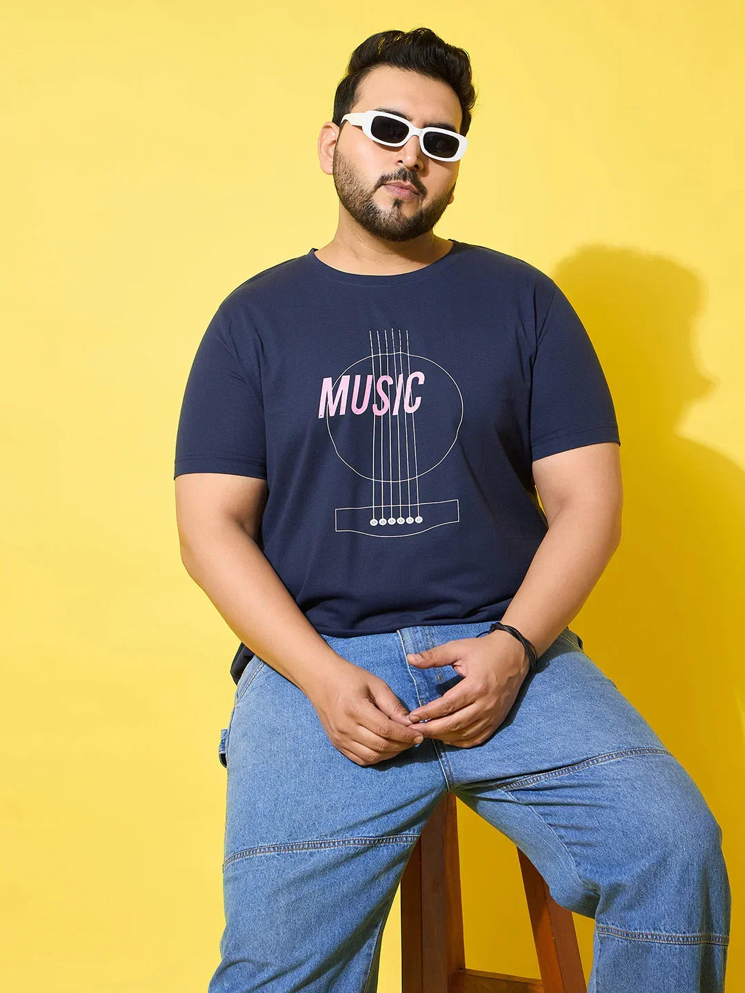 Men Plus Size Rhythm Navy Printed Round Neck Tshirt