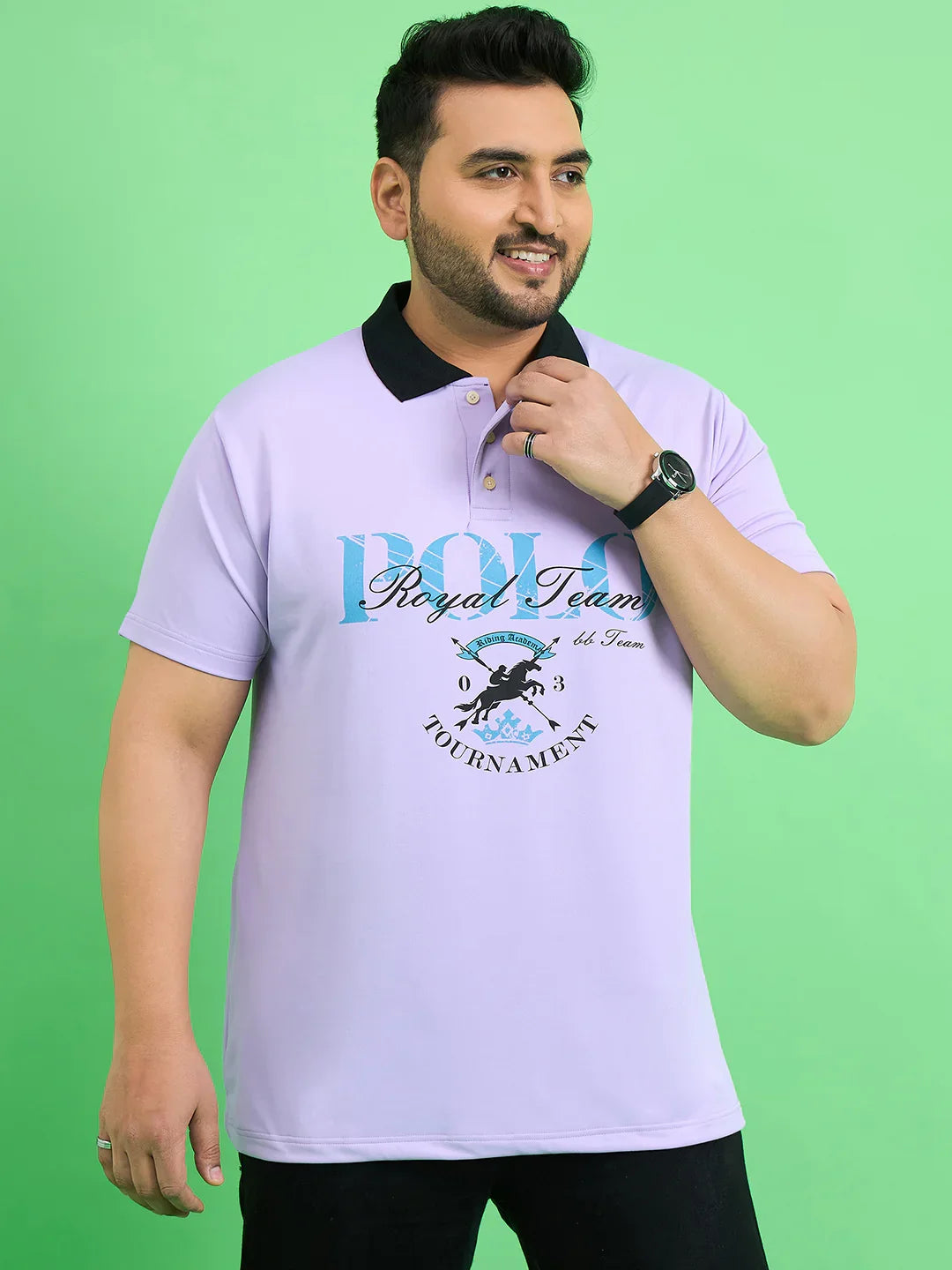 Men Plus Size Rime Lavender Chest Printed Polo T-shirt - bigbanana