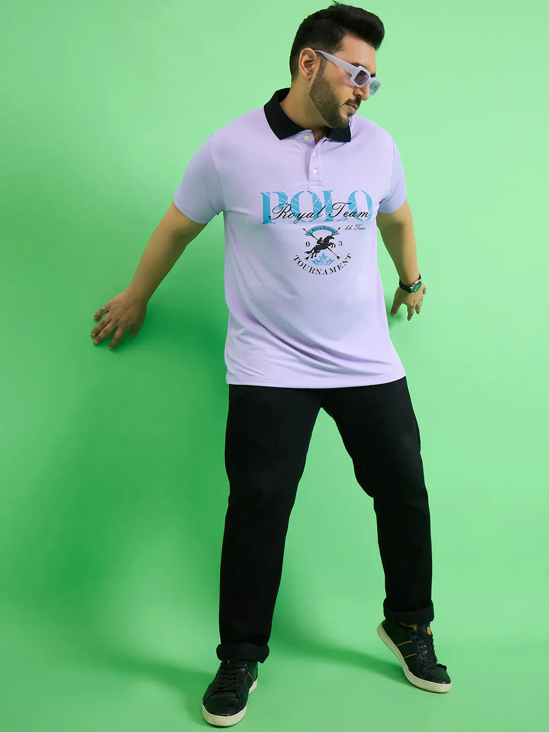 Men Plus Size Rime Lavender Chest Printed Polo T-shirt - bigbanana