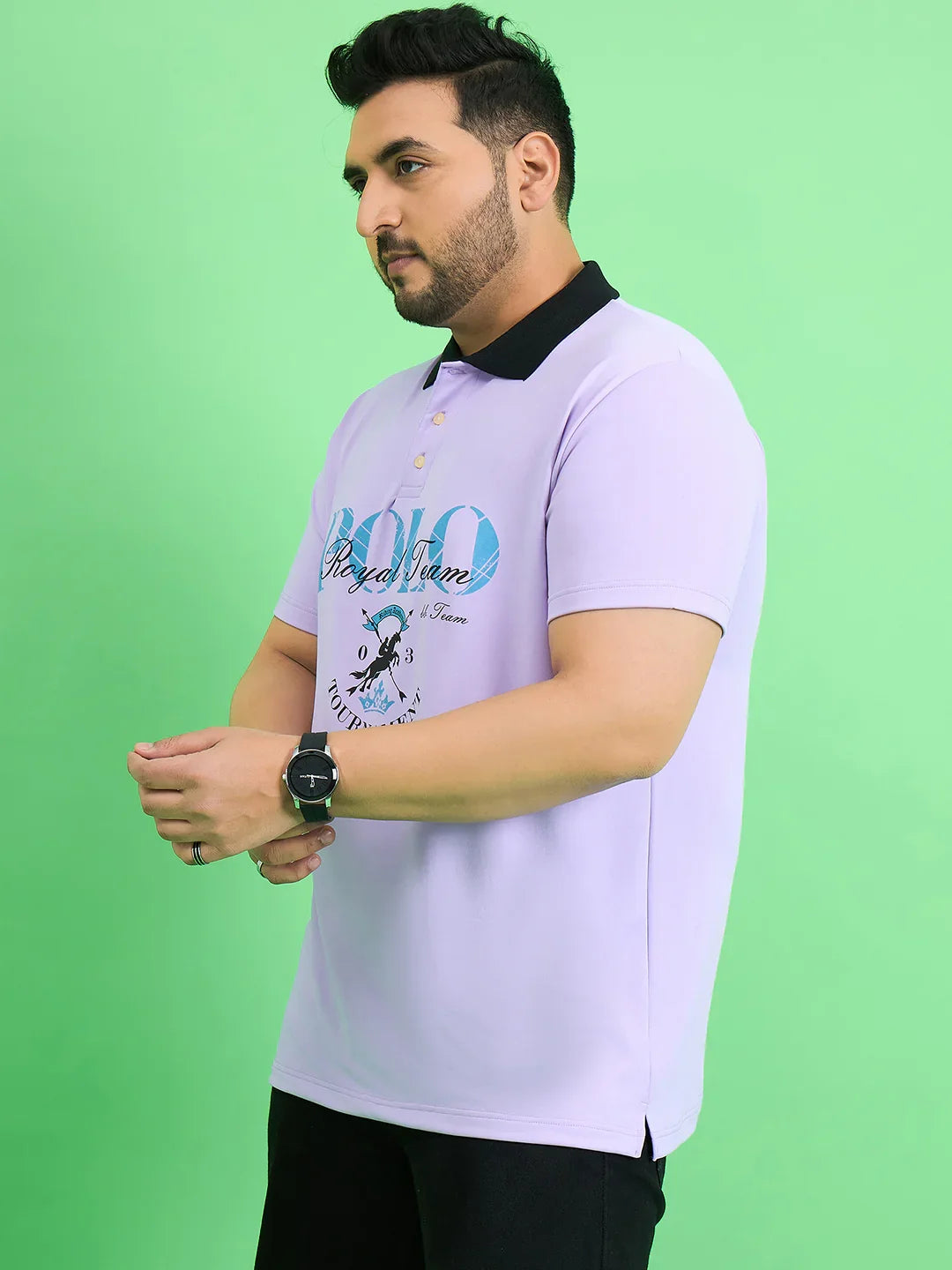 Men Plus Size Rime Lavender Chest Printed Polo T-shirt - bigbanana